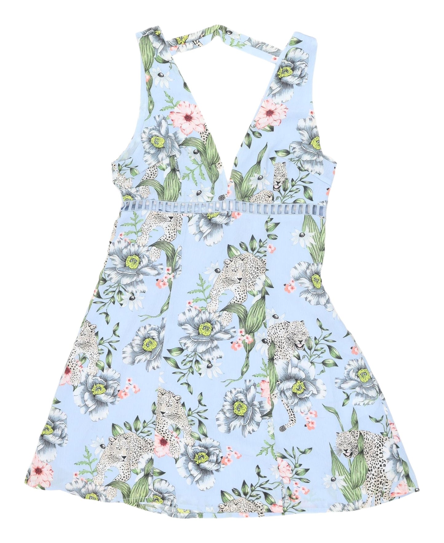 H&M Women's Blue Floral Fit & Flare Dress - Size 10