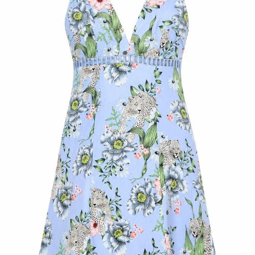 H&M Women's Blue Floral Fit & Flare Dress - Size 10