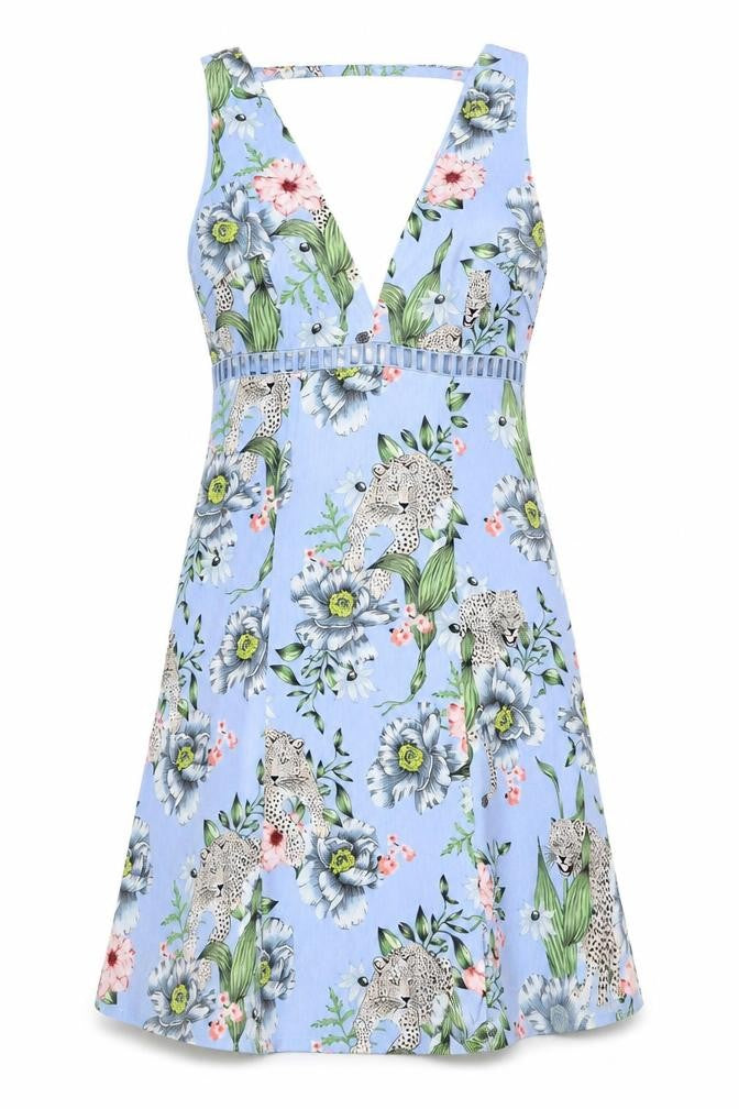 H&M Women's Blue Floral Fit & Flare Dress - Size 10