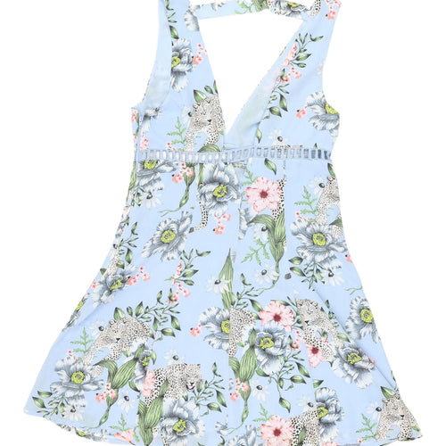 H&M Women's Blue Floral Fit & Flare Dress - Size 10
