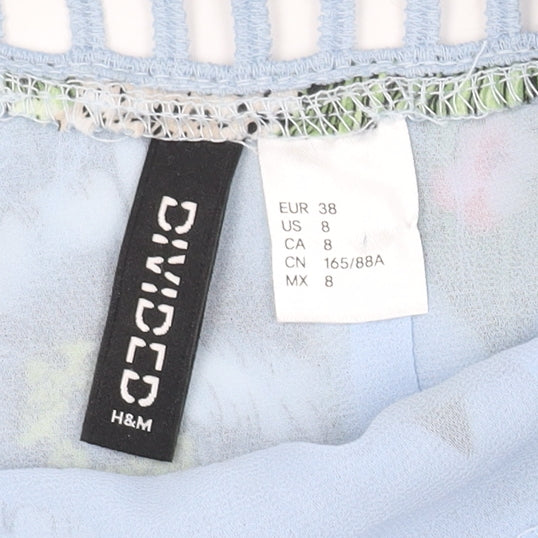 H&M Women's Blue Floral Fit & Flare Dress - Size 10