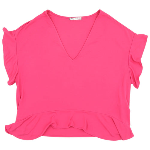 Zara Women's Pink V-Neck Blouse, Size S - Casual Style