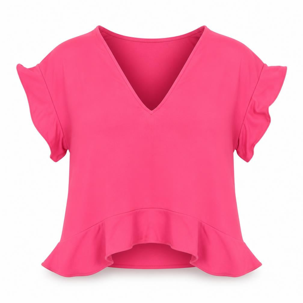 Front view of Zara Women's Pink V-Neck Blouse, size S, - Casual Style