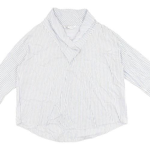 Zara Women's Blue Striped Button-Up Shirt XL