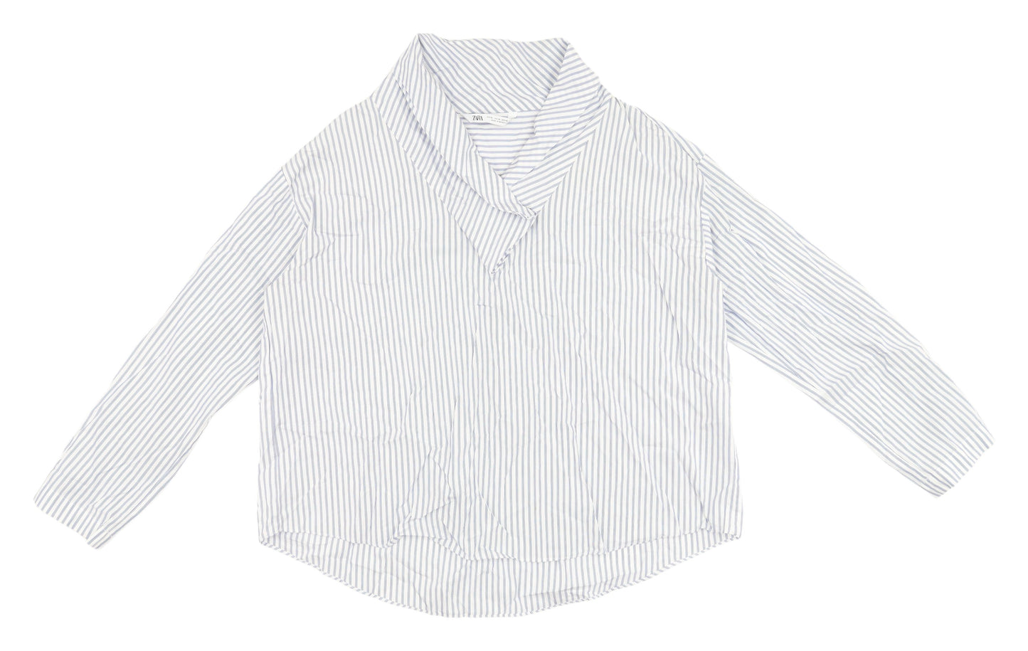 Zara Women's Blue Striped Button-Up Shirt XL