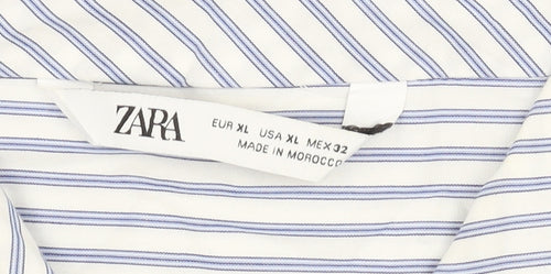Zara Women's Blue Striped Button-Up Shirt XL