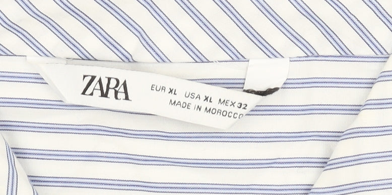 Zara Women's Blue Striped Button-Up Shirt XL