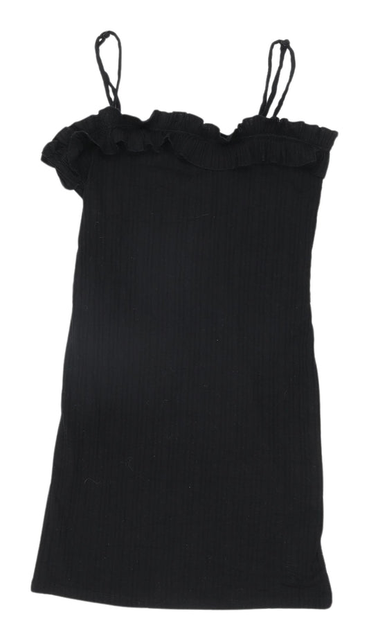 ASOS Women's Black Mini Dress, Size 10, Ruffled Sleeveless