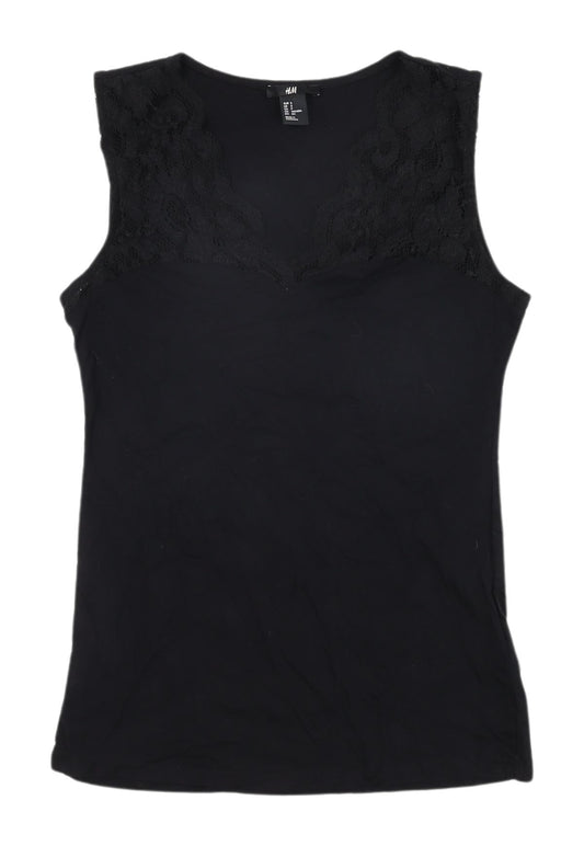 H&M Women's Black Lace Accent Cotton Tank Top - Size S