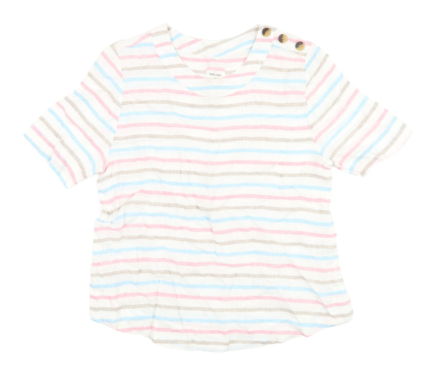 Marks and Spencer Women's Multicolour Striped Linen T-Shirt