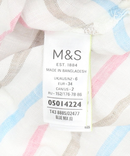Marks and Spencer Women's Multicolour Striped Linen T-Shirt