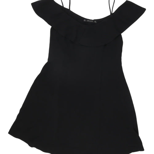 Zara Women Black A-Line Off Shoulder Mini Dress S