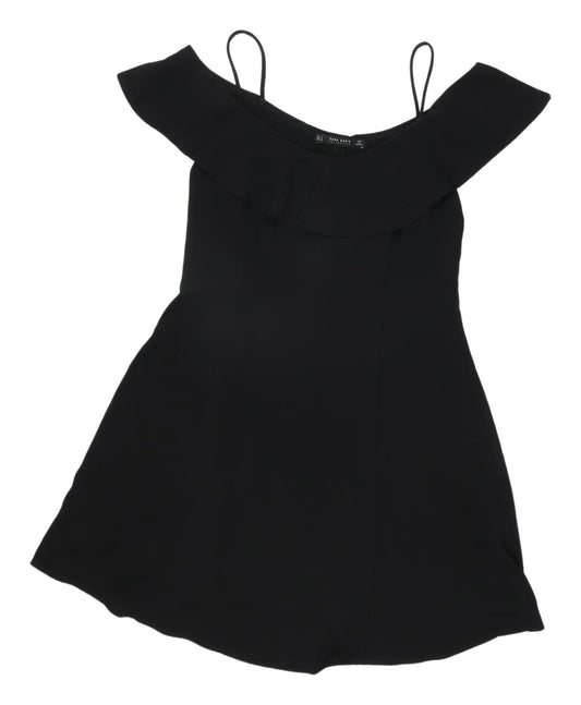 Zara Women Black A-Line Off Shoulder Mini Dress S