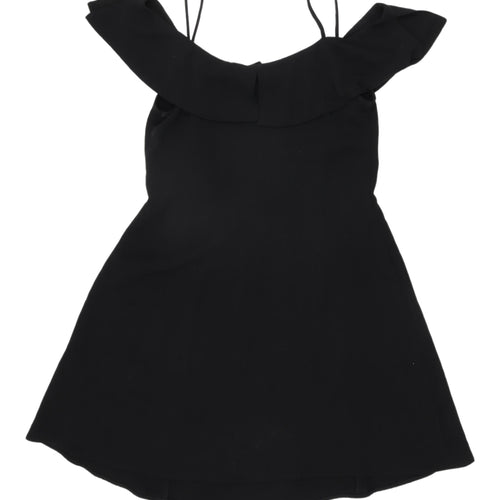 Zara Women Black A-Line Off Shoulder Mini Dress S