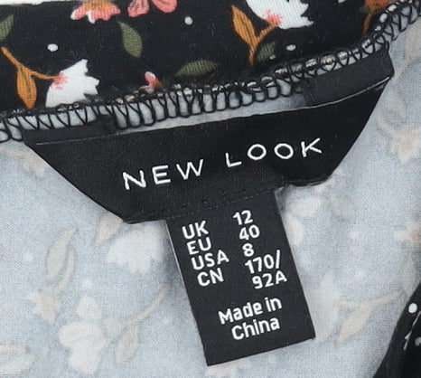 New Look Women's Black Floral A-Line Dress Size 12