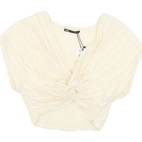 Zara Women's Beige Cropped Blouse Small