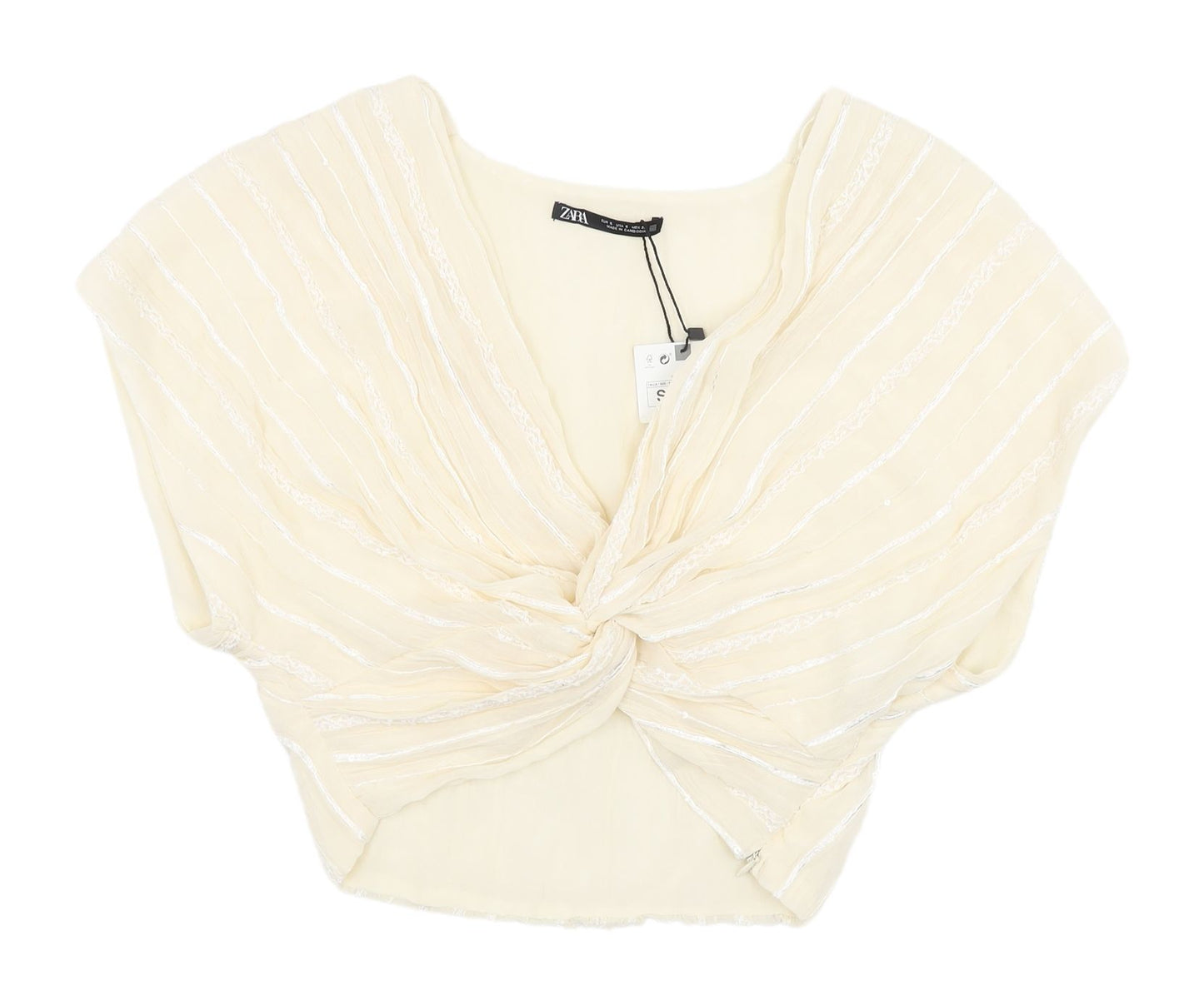 Zara Women's Beige Cropped Blouse Small