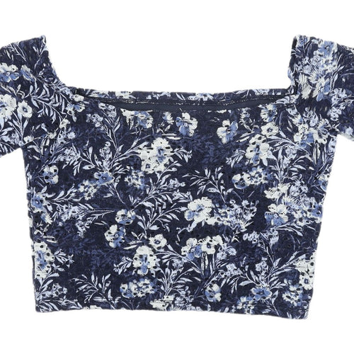 Hollister Women's Blue Cropped Floral Blouse M