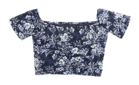 Hollister Women's Blue Cropped Floral Blouse M