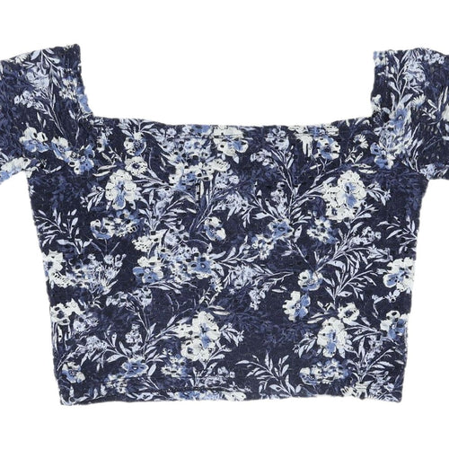 Hollister Women's Blue Cropped Floral Blouse M