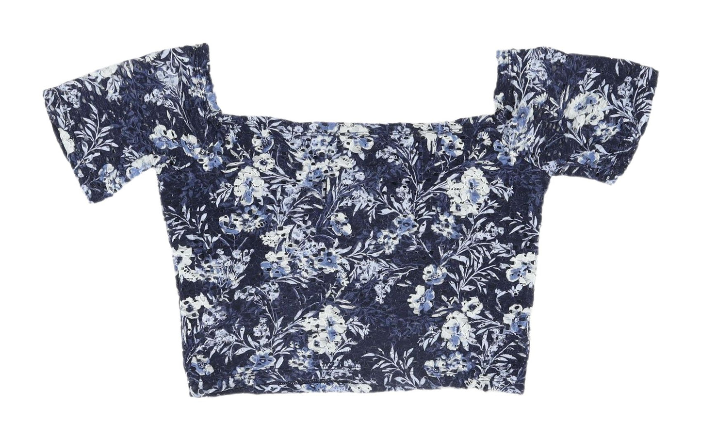 Hollister Women's Blue Cropped Floral Blouse M