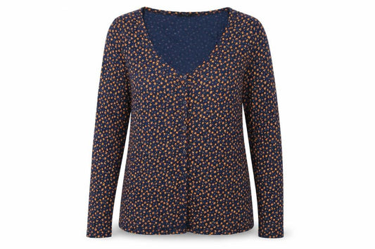 Front view of ASOS Women's Blue Floral V-Neck Blouse, size 20