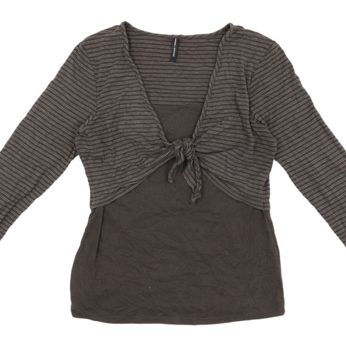 Marks & Spencer Women's Brown Striped Crop T-Shirt UK 14