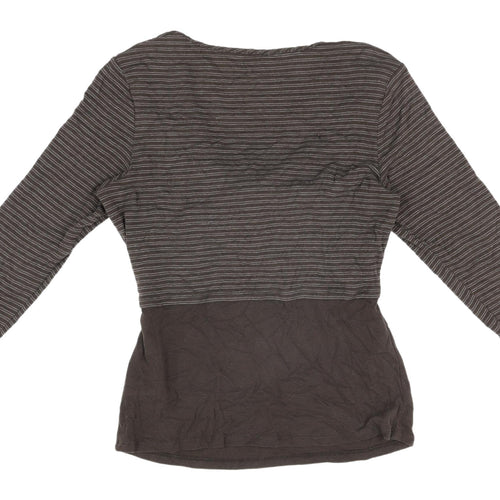 Marks & Spencer Women's Brown Striped Crop T-Shirt UK 14