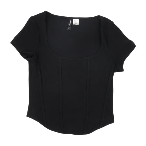 H&M Women's Black Basic T-Shirt Size S Stretch Scoop Neck