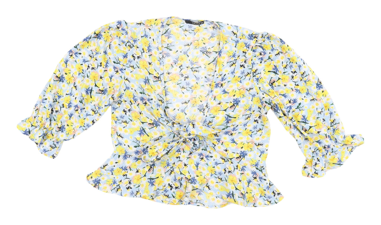 Quiz Women's Floral Wrap Blouse 3/4 Sleeve Size 8