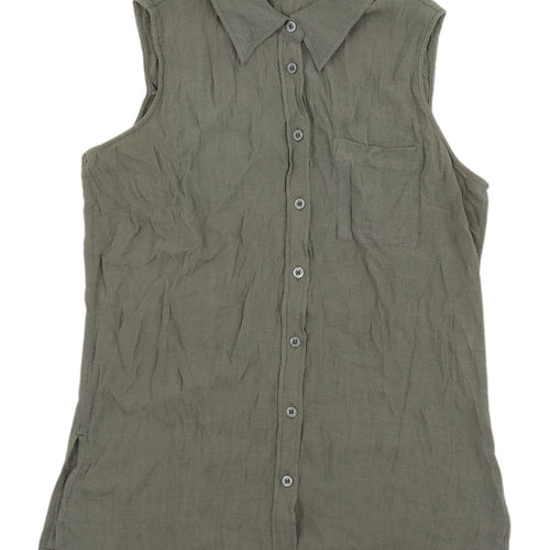 Marks and Spencer Women's Sleeveless Green Button-Up Top
