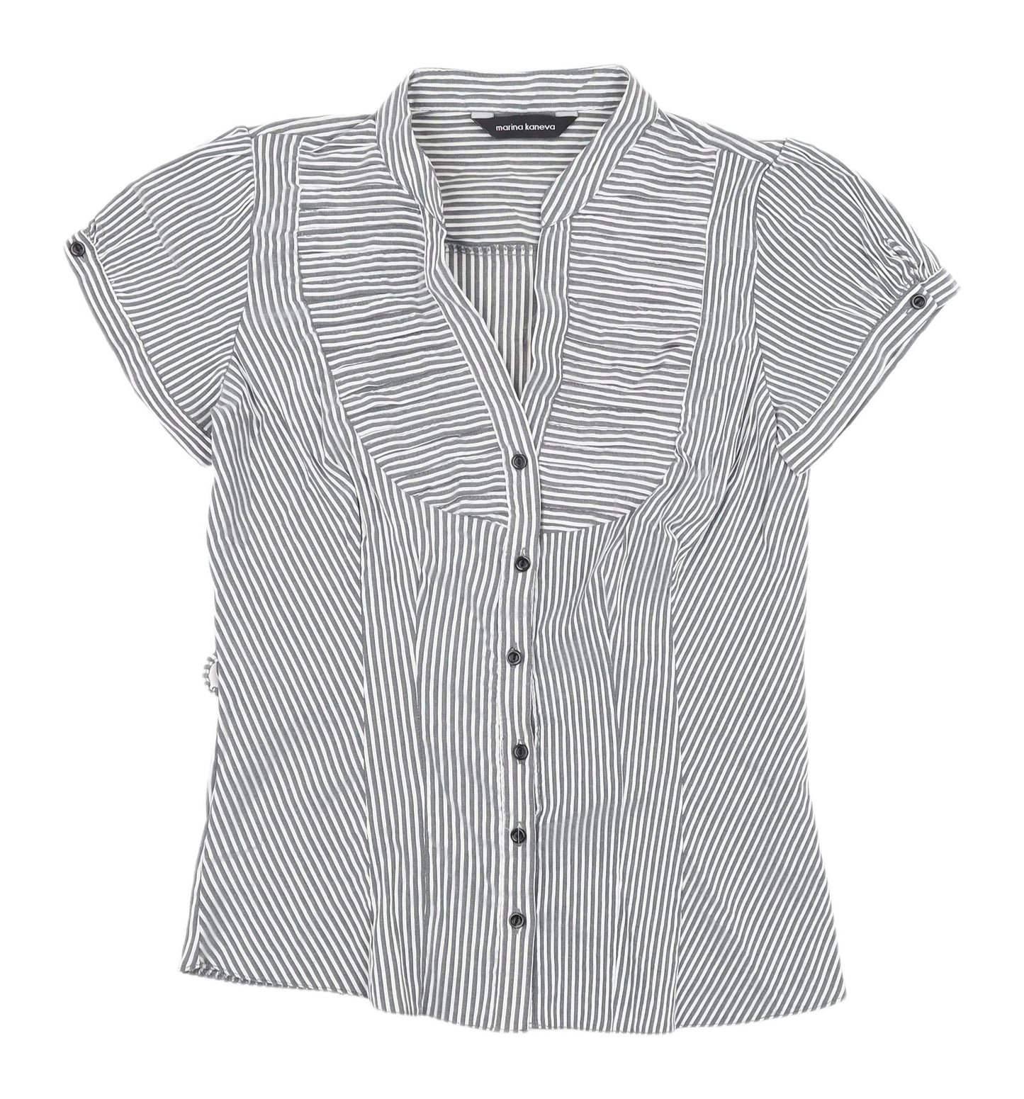 Marina Kaneva Women's Grey Striped Button-Up Shirt Size 12
