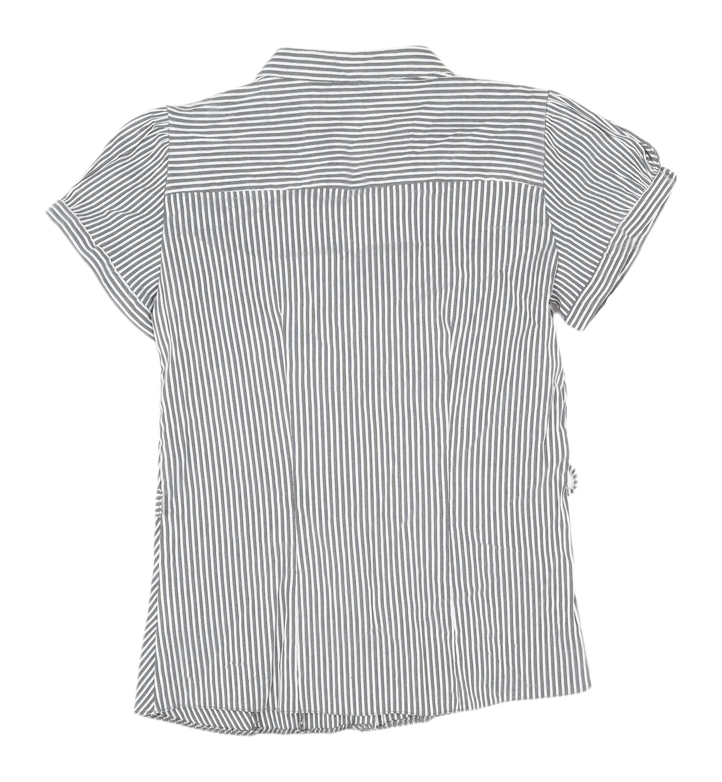 Marina Kaneva Women's Grey Striped Button-Up Shirt Size 12