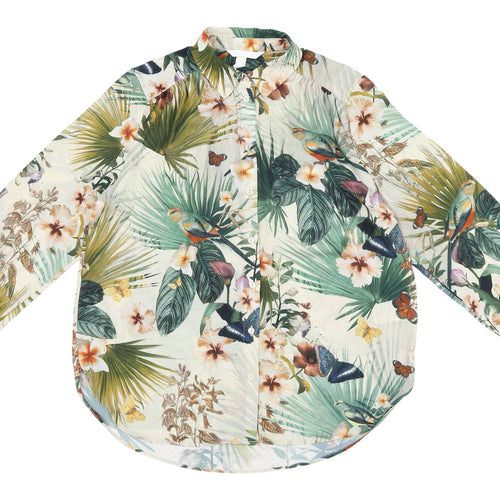 H&M Women's Multicoloured Floral Button-Up Tunic, Size 8