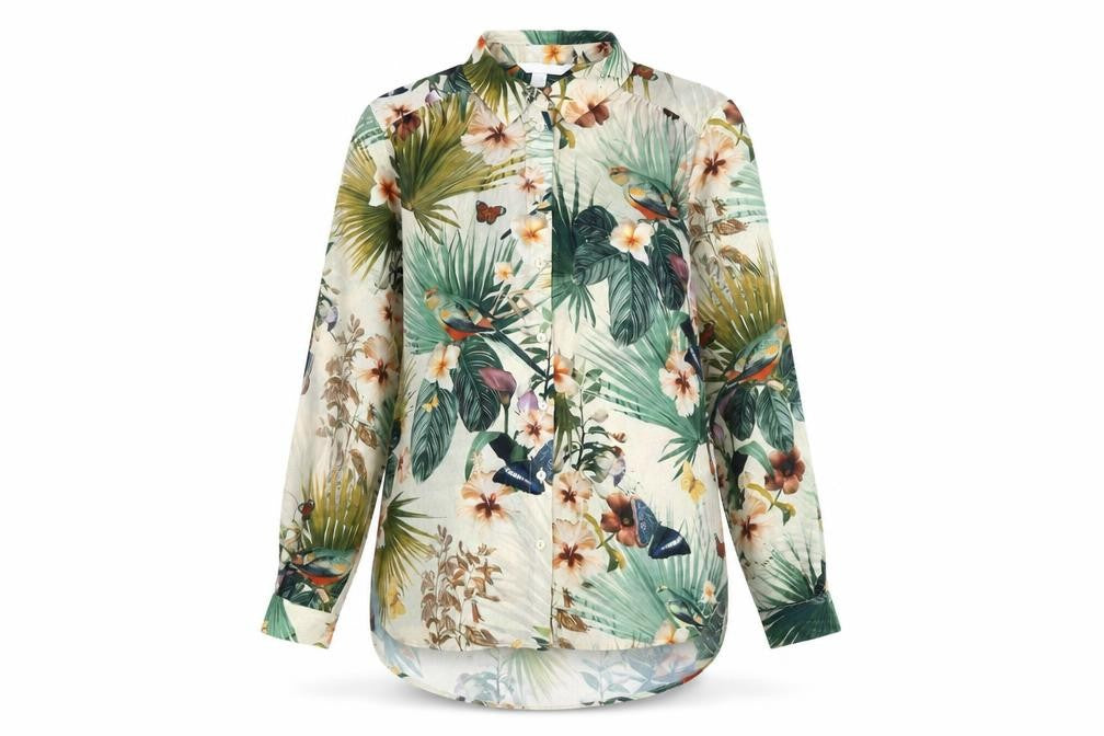 Front view of H&M Women's Multicoloured Floral Button-Up Tunic, size 8