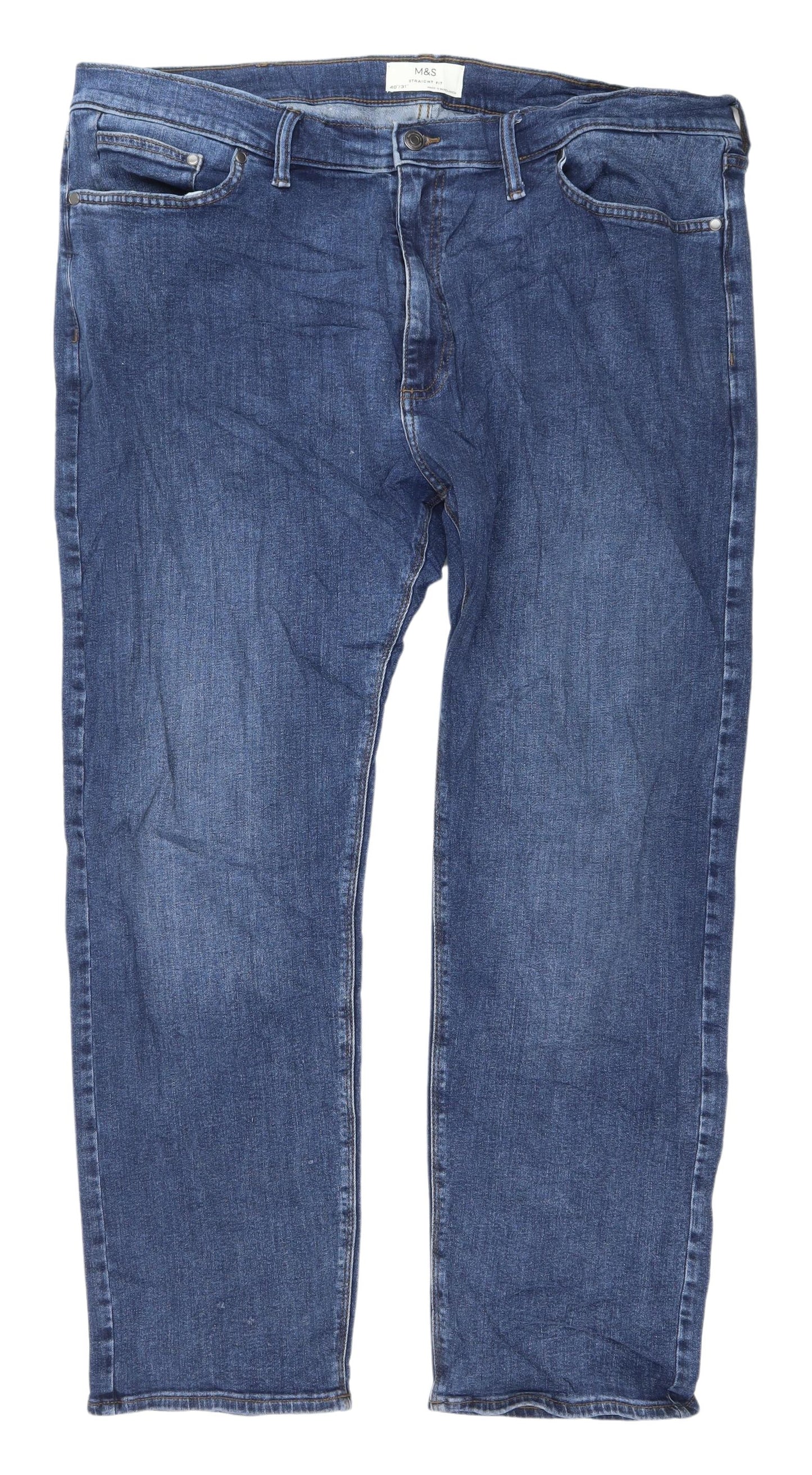 Marks and Spencer Men's Blue Straight Leg Jeans 40