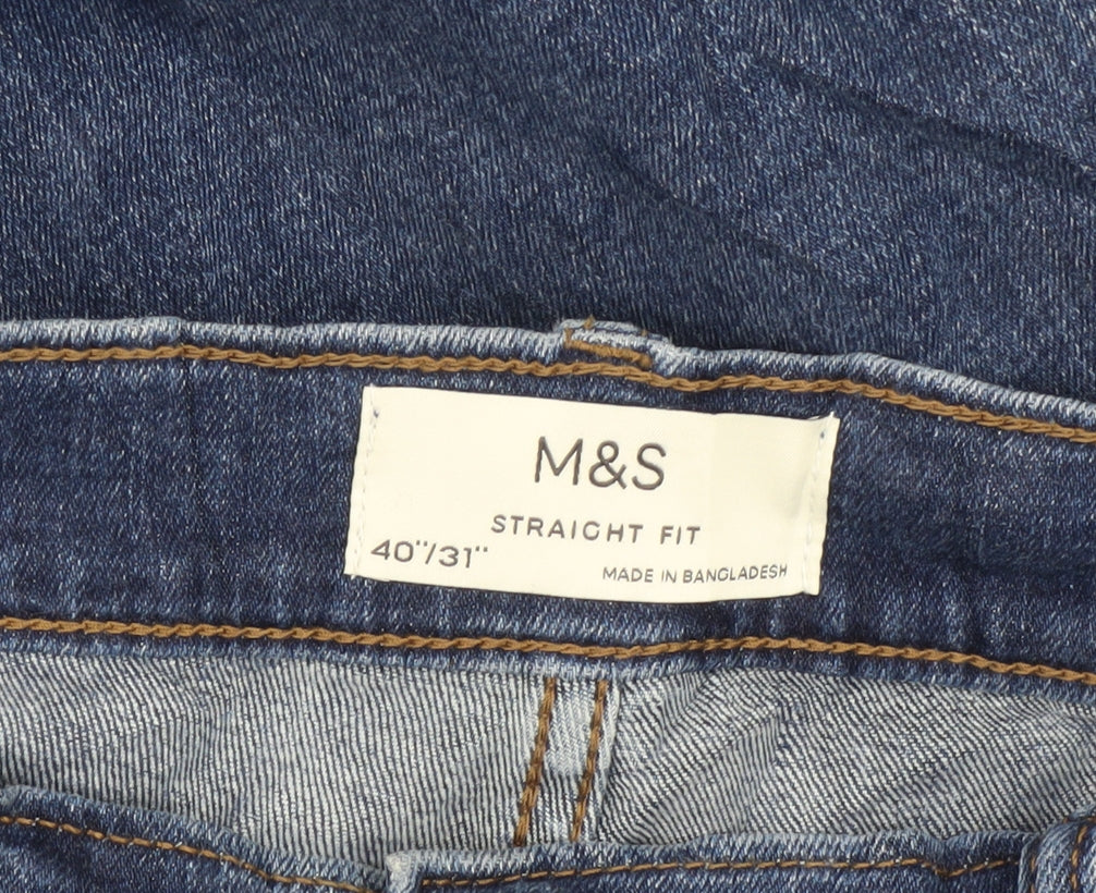 Marks and Spencer Men's Blue Straight Leg Jeans 40