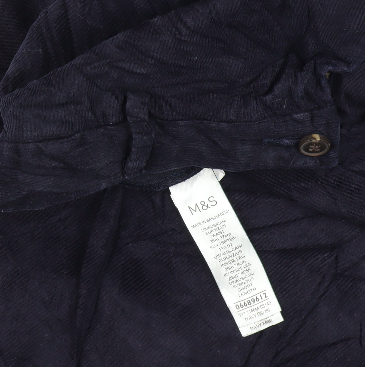 Marks and Spencer Men's Blue Chino Trousers, Size 38