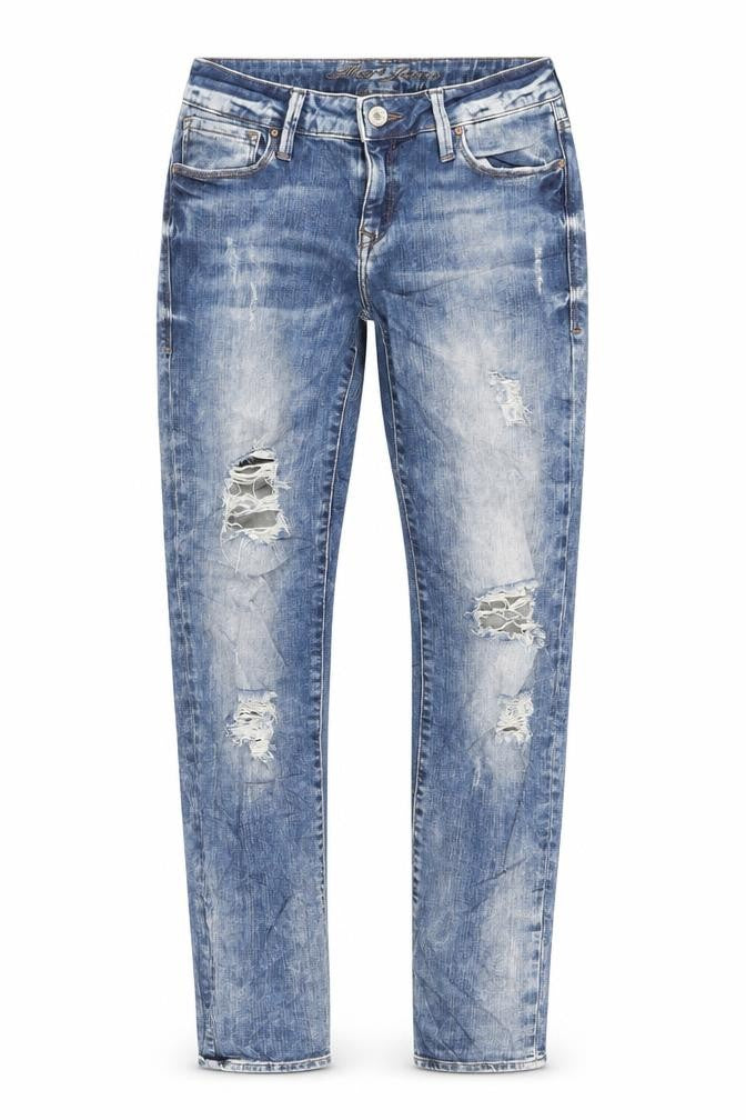 Front view of Mavi Women's Blue Skinny Jeans, size 4, Distressed Denim