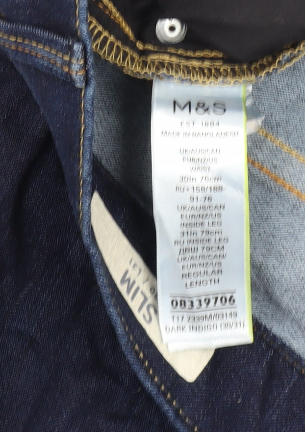 Marks and Spencer Men's Slim Fit Blue Jeans, Size 30