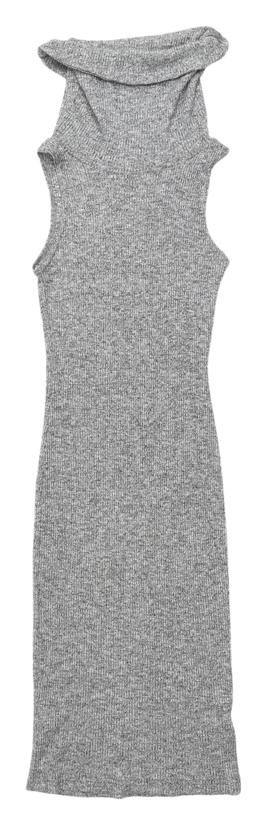 Lipsy London Grey Bodycon Midi Dress, Size 12, Cowl Neck