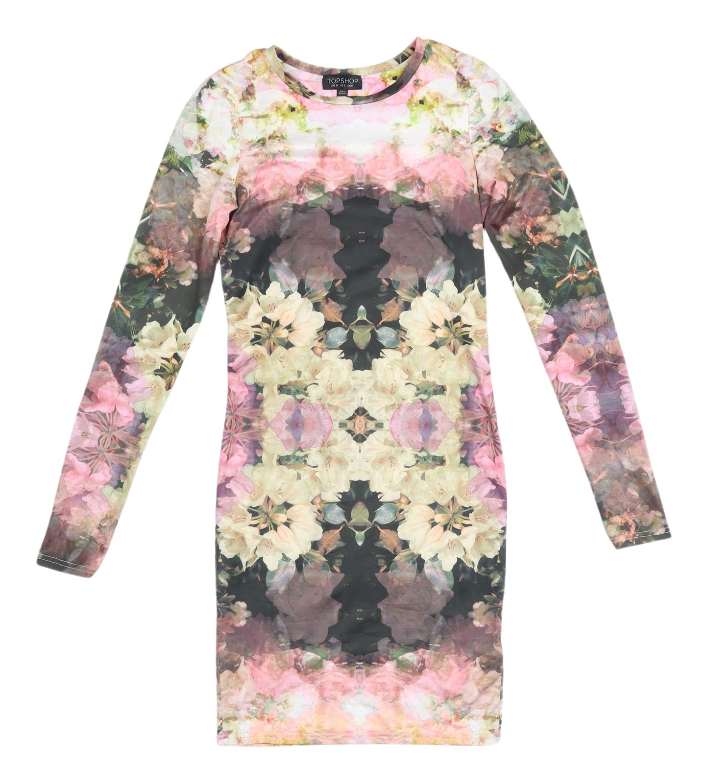 Topshop Floral Bodycon Dress Multicoloured UK 6