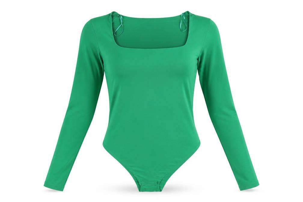 Front view of Pink Vanilla Women's Green Square Neck Blouse M
