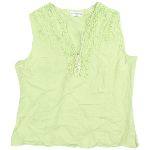 Just Elegance Green Linen Blend Sleeveless Blouse UK 16