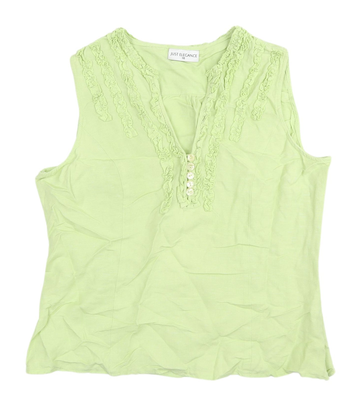 Just Elegance Green Linen Blend Sleeveless Blouse UK 16