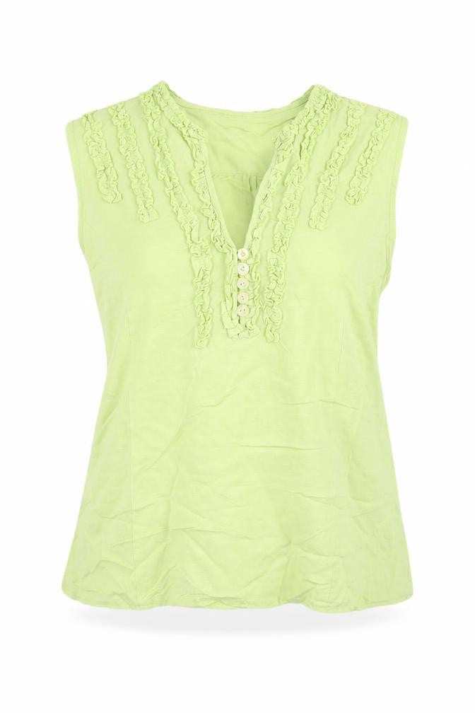 Front view of Just Elegance Green Linen Blend Sleeveless Blouse UK 16