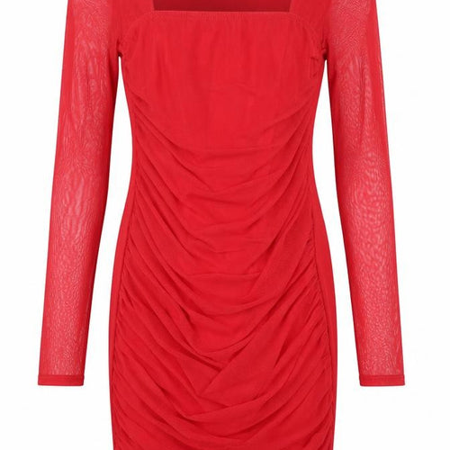 Boohoo Red Bodycon Dress, Women's Long Sleeve Size 12