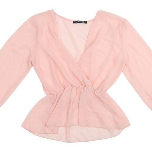 Boohoo Women's Pink Wrap Blouse - Size 14