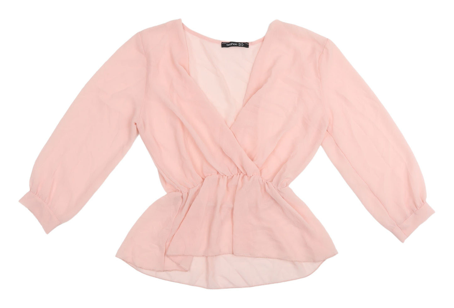 Boohoo Women's Pink Wrap Blouse - Size 14