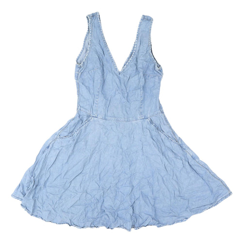 Topshop Women's Blue Fit & Flare Denim Dress Size 8